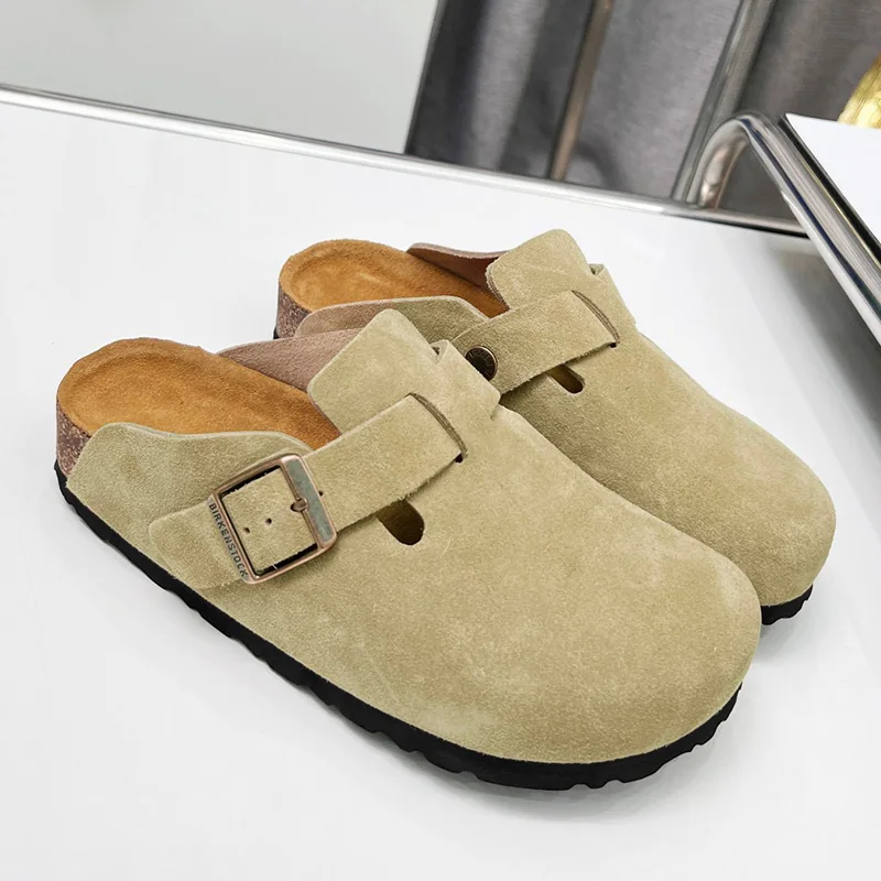 

High Quality Customization Round Toe Buckle Strap Women's Casual Slippers Early Spring Cow Suede Design Thick Sole Slippers