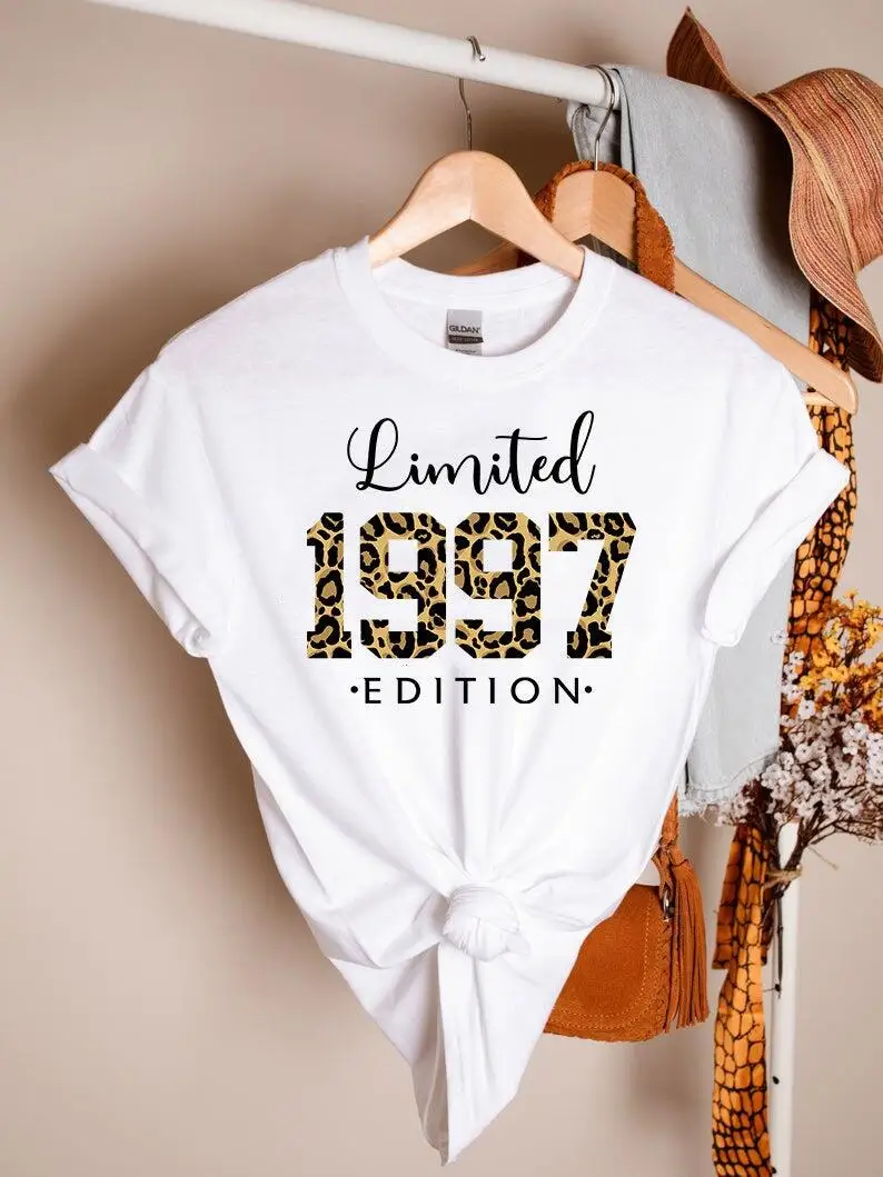 

Limited Edition 1997 Shirt Leopard Sweatshirt 26th Birthday Gift Harajuku Female Clothing 100%Cotton Letter T-shirt Short Sleeve