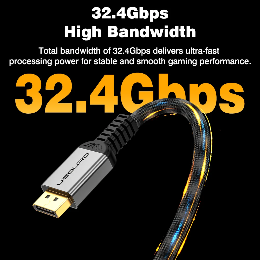 Фото Кабель UGOURD New Upgrade DP 1.4, 8K60Hz, 4K, нейлоновый, черно-серый, в оплетке, DisplayPort 1.4, HDR, G-Sync, с защитой из жести, 1м/3м/5м №2