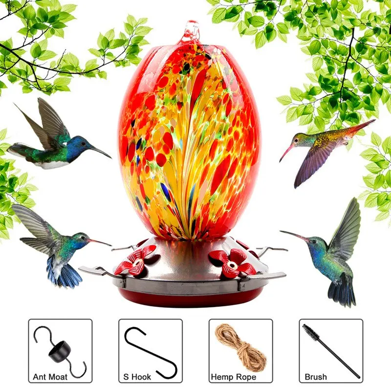 

Colorful Hummingbird Food Feeder Hand Blown Glass Feeder Drinker Water Feeder Bowl Household Garden Decroation