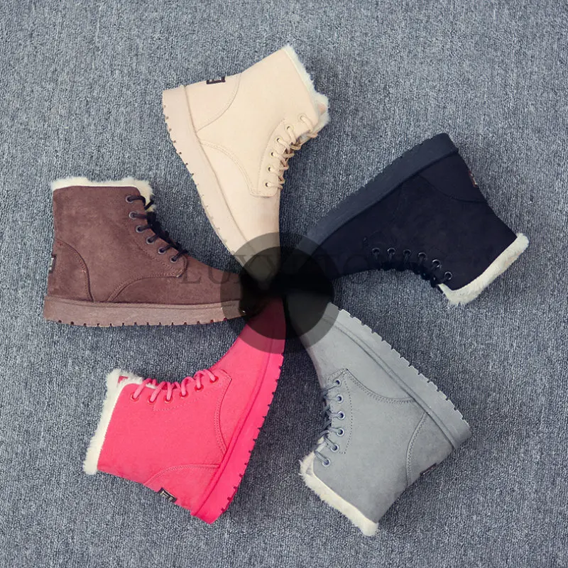 

Plush Snow Boots Short Tube Warm Flat Heel Women's Shoes Winter Fashion High Top Lace Up Solid New Product