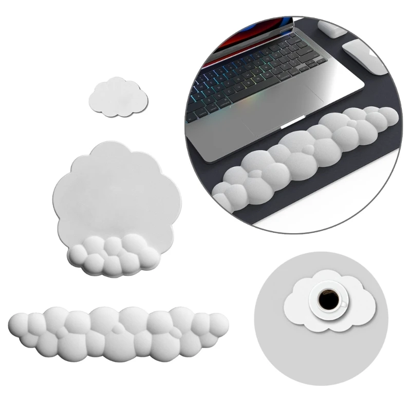 

3PCS Cute Cloud Shape Wrist Rest Pad PU and Anti-Slip Rubber Base Memory Foam Keyboard Mousepad Palm Rest Pads Set