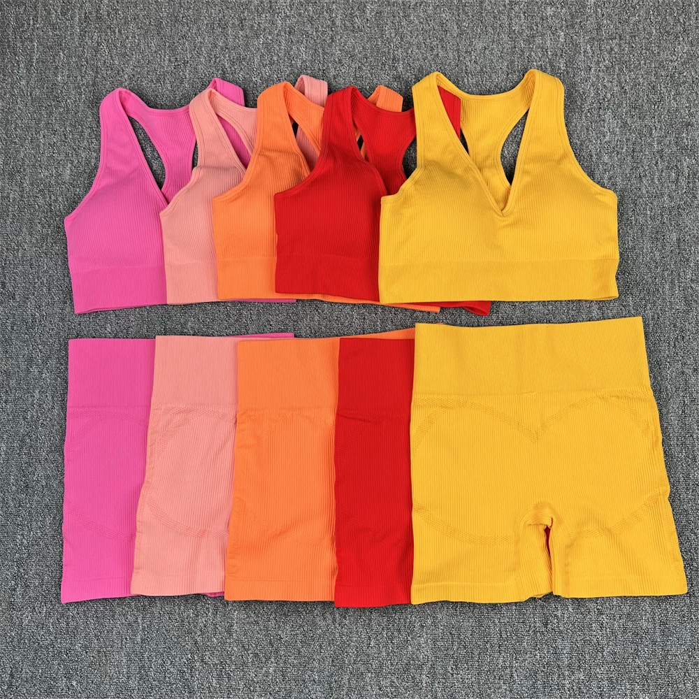 Gym Yoga Sets Women High Waist Shorts and Bra 2 Piece Set Seamless Tracksuit Fitness Workout Outfits Gym Wear Yoga Clothing