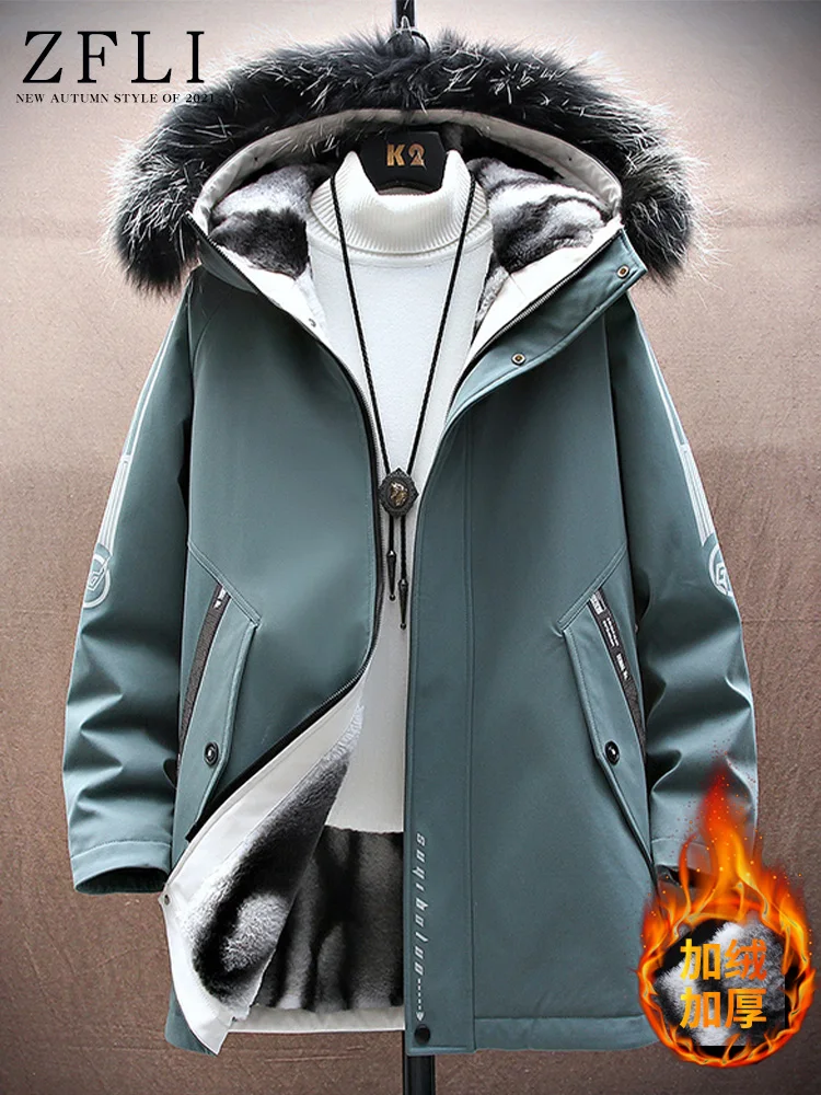 Men's Winter New Cotton Coat Fleece-Lined Thick Mid-Length Men's Cotton Clothes Coat Fashion Brand Winter Cotton-Padded Jacket