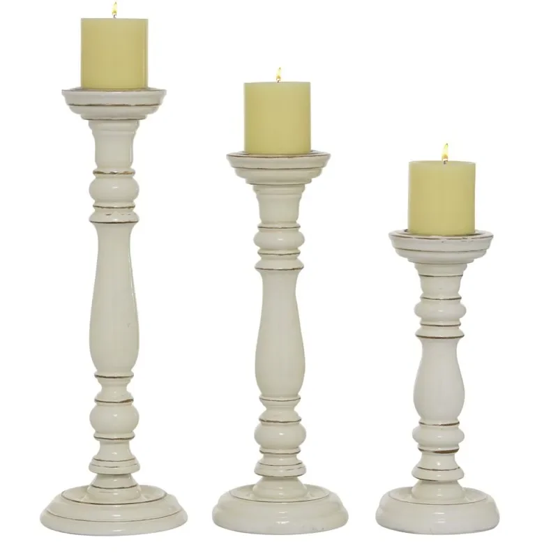 

Beautiful White Wood Candle Holder Set of 3 - Classic and Timeless Design for Home Indoor Decoration