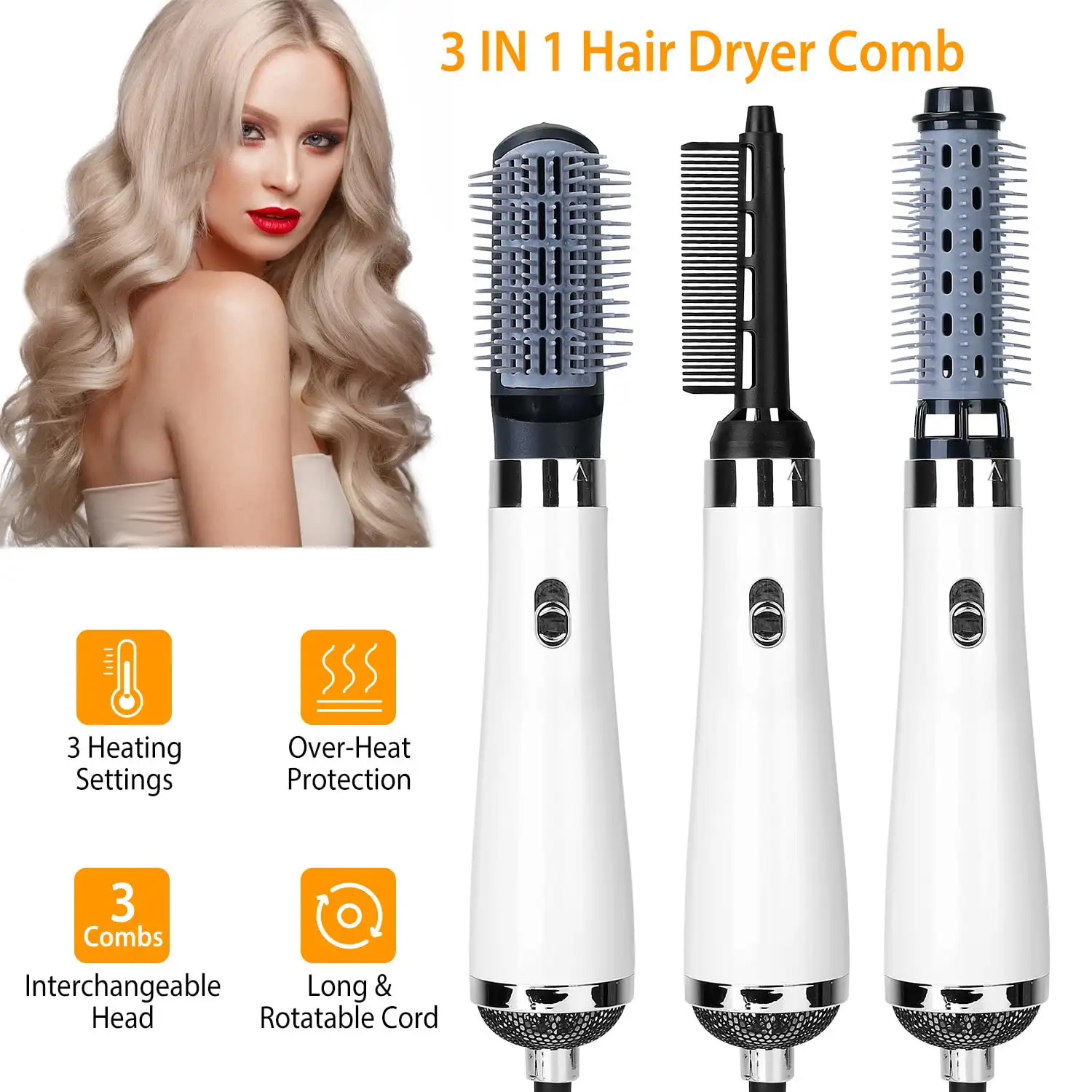 

Hair Dryer Brush 3 In 1 Hot Air Brush One-Step Hair Dryer Comb Electric Blow Dryer Brush Negative Ion Volumizer Hair Straightene