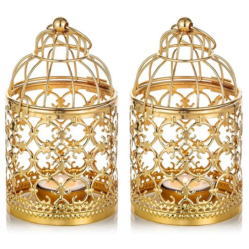 

Маленькие металлические чайные фонари, подвесная клетка для птиц, золотые свечи, винтажные свадебные и вечерние чные украшения, 2 шт.