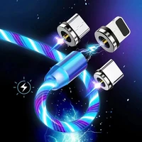 3 in 1 plug magnetic led flowing lighting cable fast charging type c cable micro usb charger cord wire for iphone samsung huawei