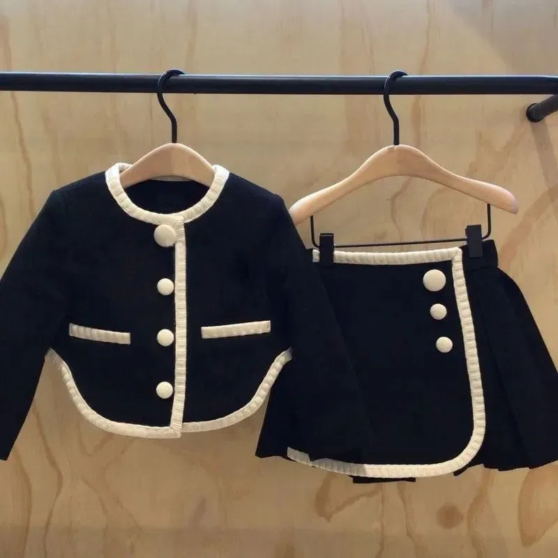 

Menoea Girls Clothes Set Spring and Fall New Girls' Baby Black Trim Little Perfume Set Two-piece Princess Birthday Girl Clothes