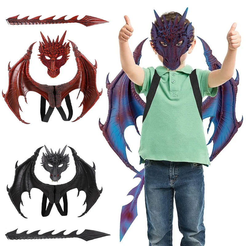 

Boy And Girl Kids Cosplay Dragon Costume Halloween Decor Carnival Party Animal Costume Party Kids Wing Mask And Tail Cosplay Set
