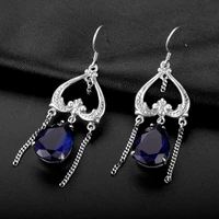 new fashion statement bijoux vintage punk silver blue sapphire flower ethnic earrings for women wedding love jewelry