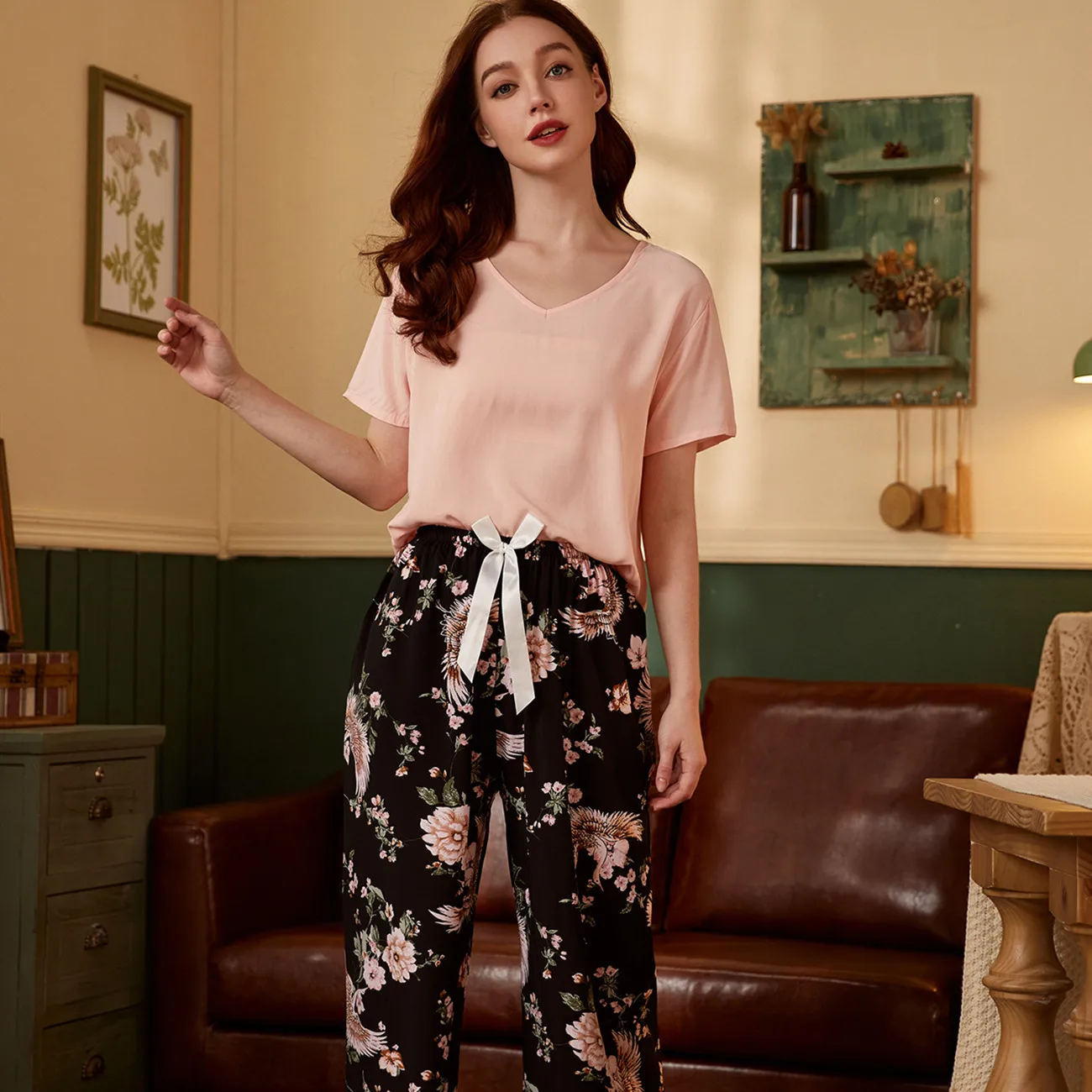 2022 Printed Soft Cotton Cozy 2 Piece Ladies Sleepwear Ladies Pajamas Women's Pajama Set