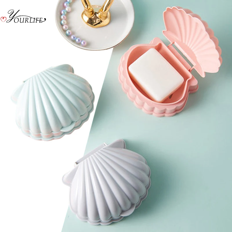 

Creative Portable Shell Shape Soap Box Bathroom Drain Soap Holder Travel Soap Protect Case Bathroom Accessories