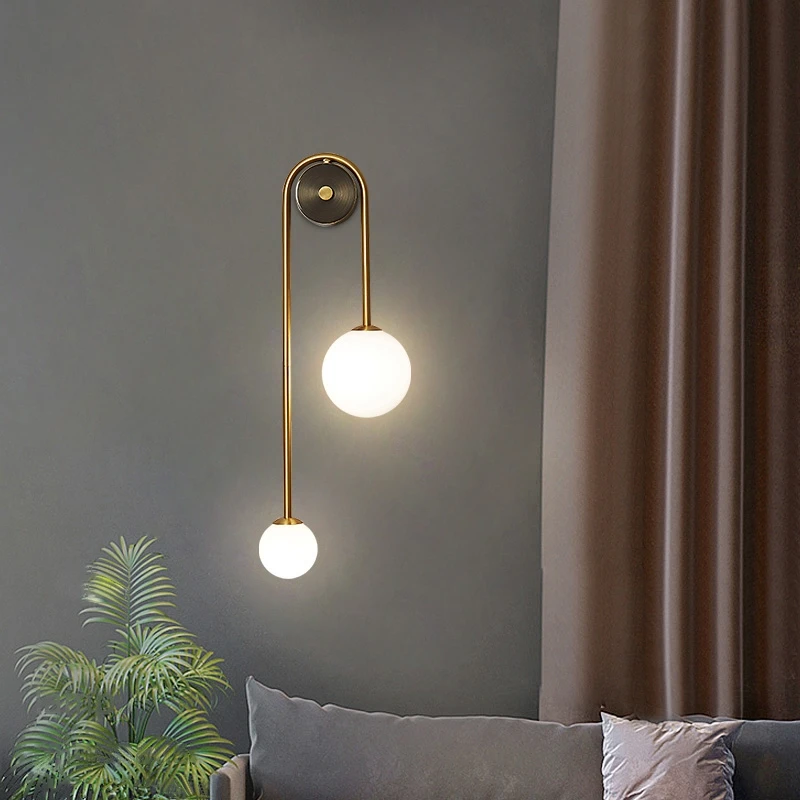 

Nordic Brass Glass ball wall lamps modern home living room bedroom staircase aisle decor LED wall light