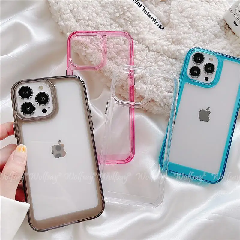

For iPhone 14 Pro Case Silicone Clear Border Shockproof TPU Phone Cover For iPhone 14 Pro Max 13 12 11 SE Cover Capa Protect New