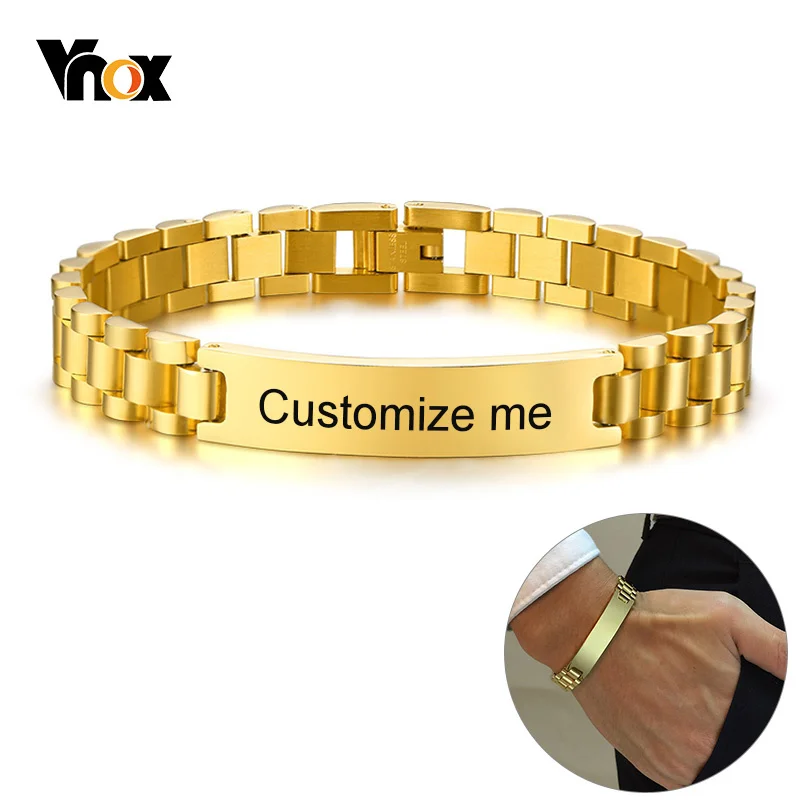 

Vnox Gold Tone Stainless Steel Mens ID Bracelets Free Engraving Laser Name Date Customize Gift