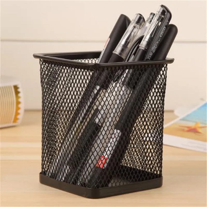 

2021 New Pencil Holder Office Desk Metal Mesh Square Pen Pot Cup Case Container Organiser Durable Pencil Case