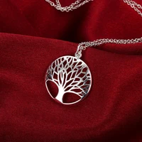 noble 925 stamp silver color fashion jewelry charm round tree pendant necklace for women 18 inches hot sale wedding gifts