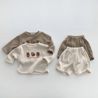 baby girl clothing sets spring autumn cartoon bear letter top shorts suit for infants cotton cute kids clothes boys outfits
