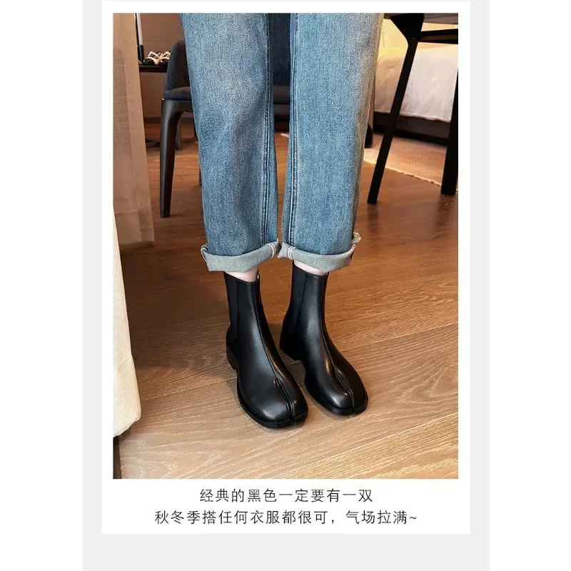 Женские ботильоны с разрезами на носках высококачественные кожаные ботинки