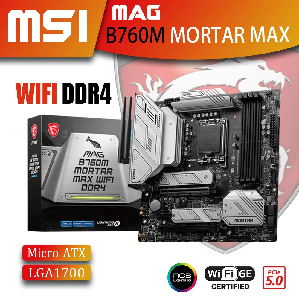 

New MSI MAG B760M MORTAR MAX WIFI DDR4 Motherboard LGA1700 Mainboard 128G Support Intel 12th 13th Gen i5 i7 i9 Kit mATX RGB