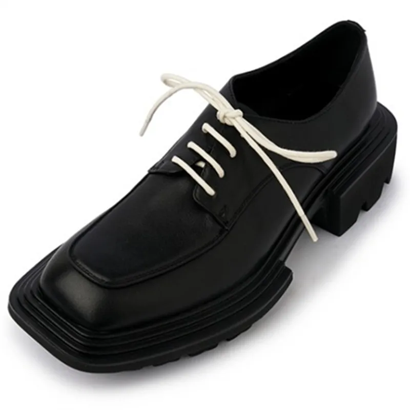 

Демисезонные новые модные лоферы в стиле ретро, кожаные повседневные женские туфли с низким верхом, туфли на шнуровке с квадратным носком и ...