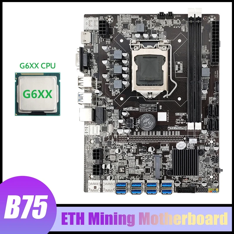 

HOT-B75 BTC Mining Motherboard+G6XX CPU LGA1155 8XPCIE To USB3.0 Adapter DDR3 MSATA B75 USB ETH Miner Motherboard