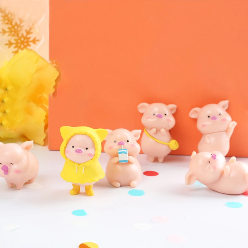

6pcs/set Cute Pigs Figurines Mini Pigs Small Toy Decorative Animal Ornament for Home Table Desk Garden Bonsai Landscape Supplies