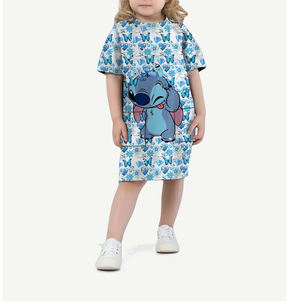 

Disney Stitch Summer New Girls Princess Dress Street Loose Printed Birthday Gift Children's Clothing Hot Sale Dress 2023