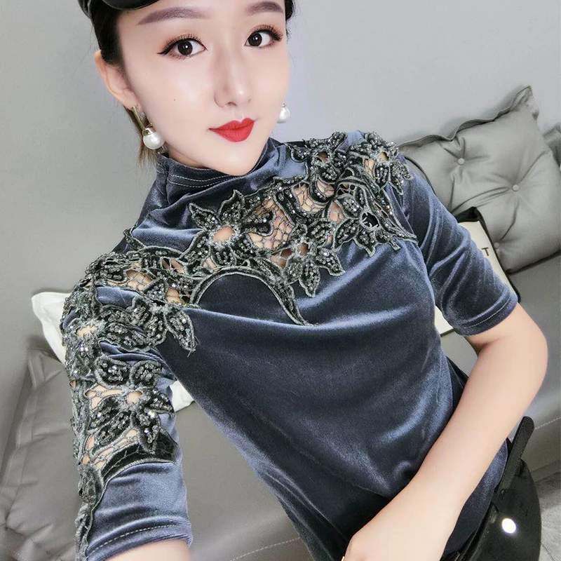 

#5332 элегантные Базовые Футболки с длинным рукавом для офиса, женские футболки с воротником-стойкой, женские облегающие Женские футболки, топы для улицы, с вырезами