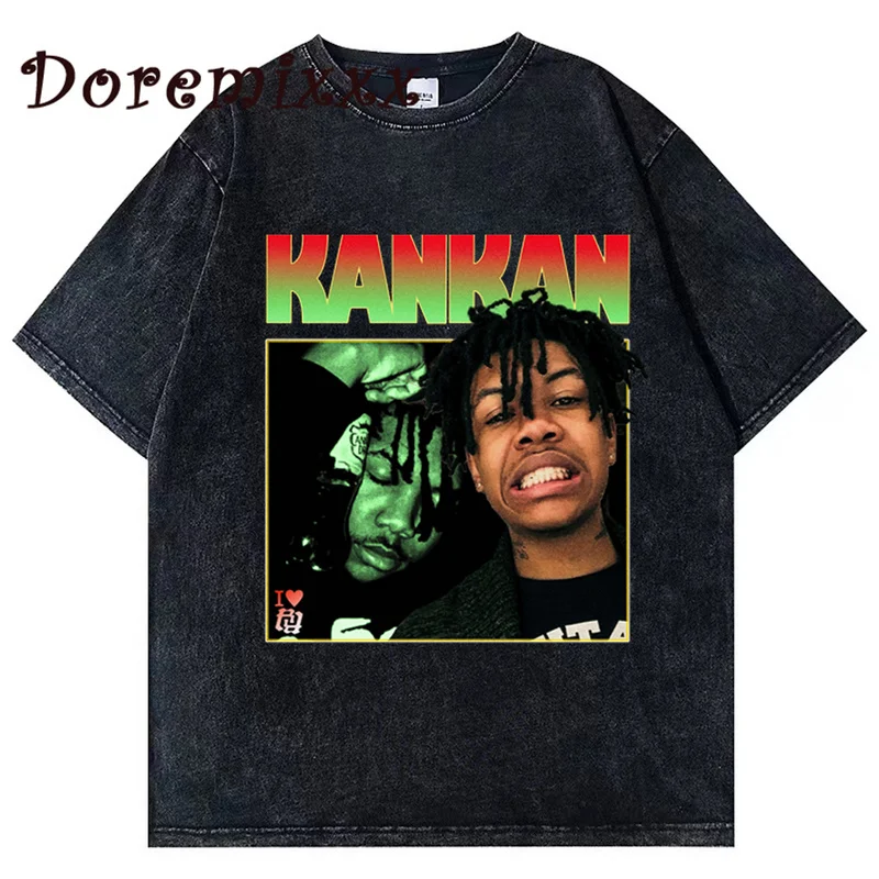 

Vintage Washed T-shirt Kankan RR Graphic Tops Punk T-shirts Oversized Men Women Hip Hop Harajuku Tee Shirt Streetwear Couples
