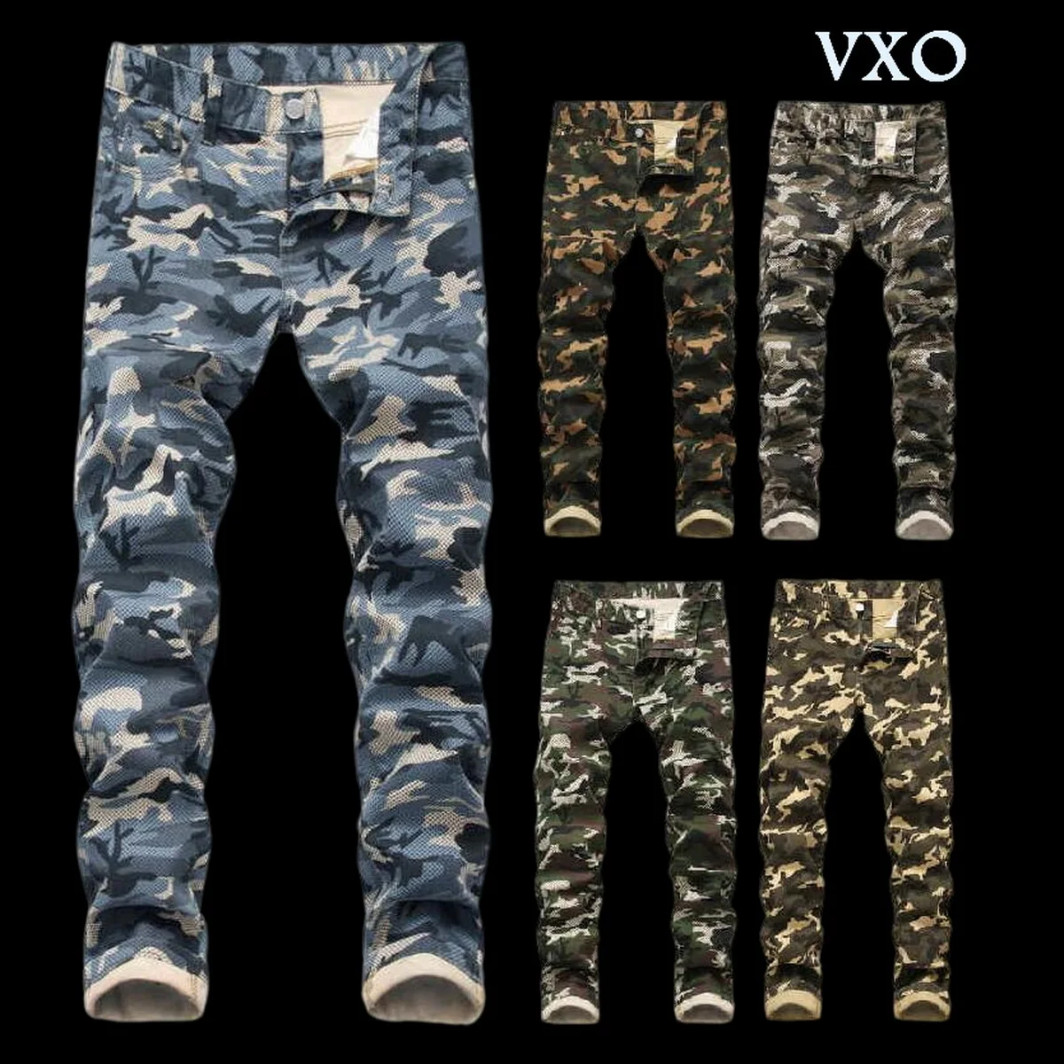 Men Jeans Camouflage Printing Jeans Straight Denim Pants Slim Fashion Denim Trousers Male Slim Fit Stretch Camo Jeans 6 Colors