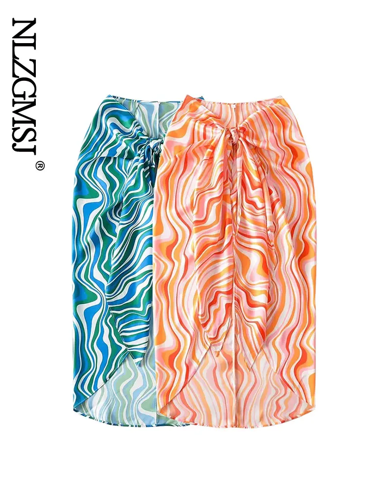 

Nlzgmsj 2022 Summer Women Sarong Skirt Front Slit High Waist Causal Sexy Mid-Calf Striped Fashion Vintage Jupe Skirts Two Colors