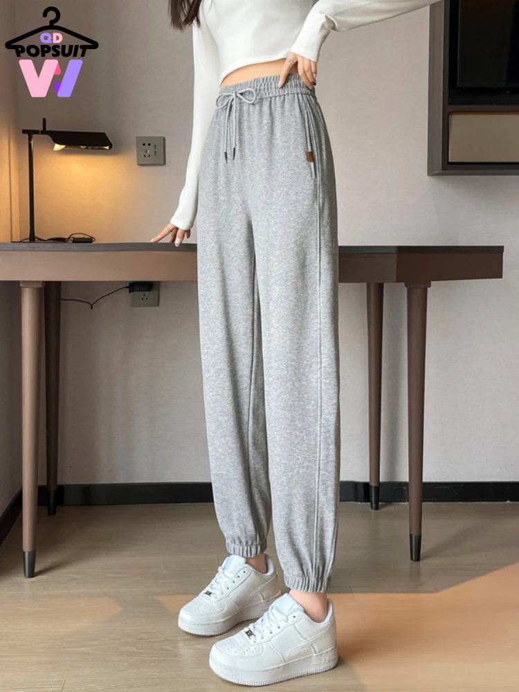 

New In Women Sweatpants Fashion Casual LOOSE High Waist Lace-up Big Pockets Joggers Women Trousers Ankle Banded Harem Pants