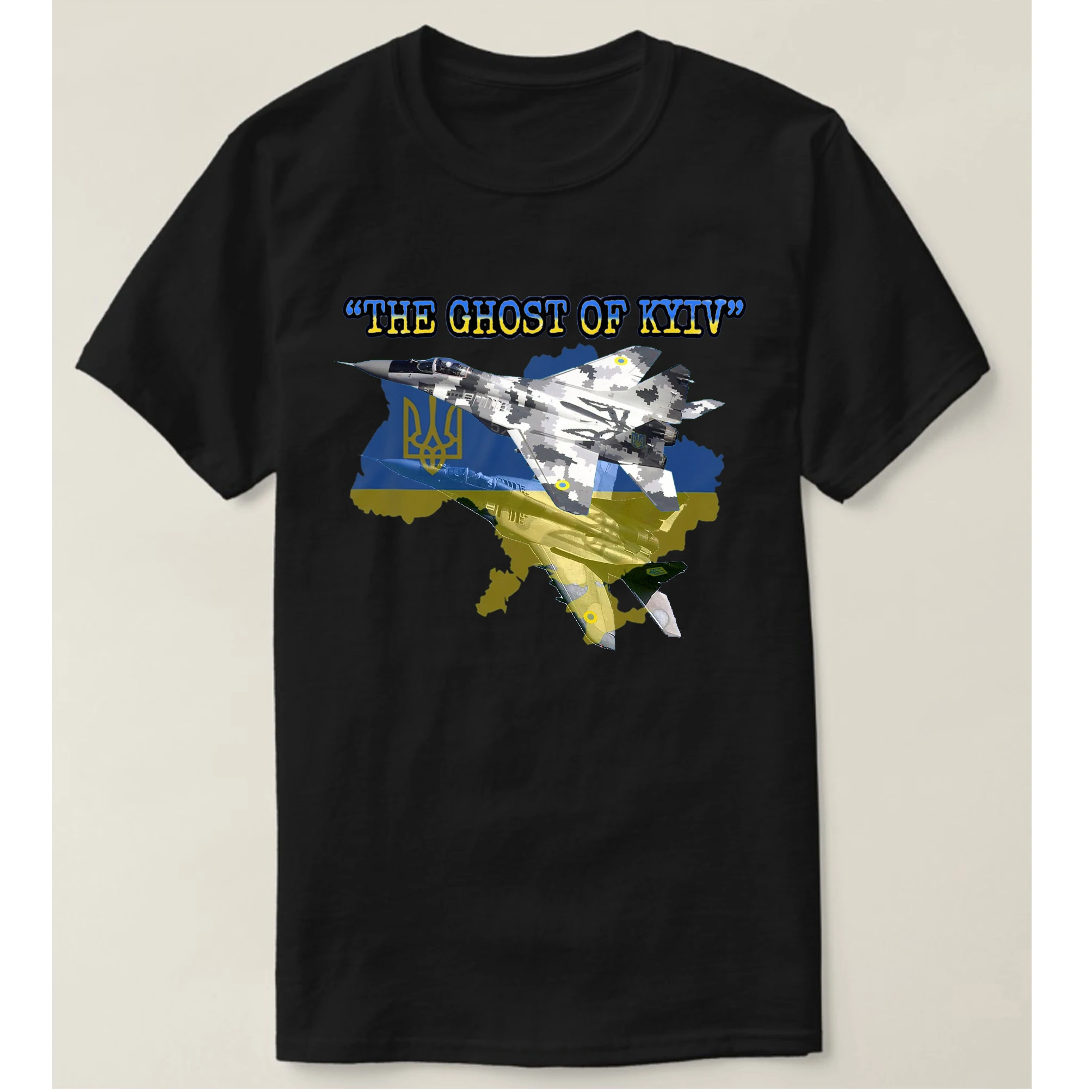

Regular Ukrainian Flag Print T-Shirt Men's Short Sleeve O-Neck Mig-29 Hunting Graphic Shirt XS-4XL