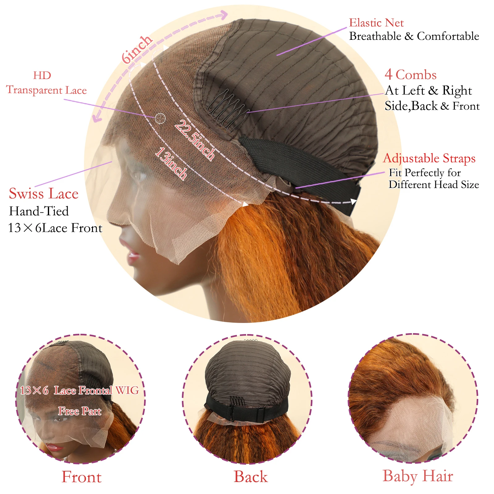 Хайлайтер 4/350 коричневый имбирный оранжевый цвет 13x6 курчавые прямые бразильские