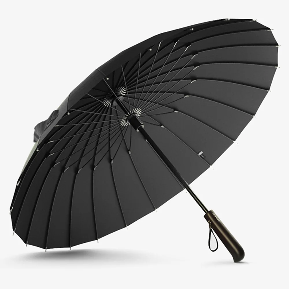 

24K Straight Strong Umbrella Windproof Wooden Handle Long Umbrella Rain Women Men Business Gift Paraplu Japanese Black Golf Sy22