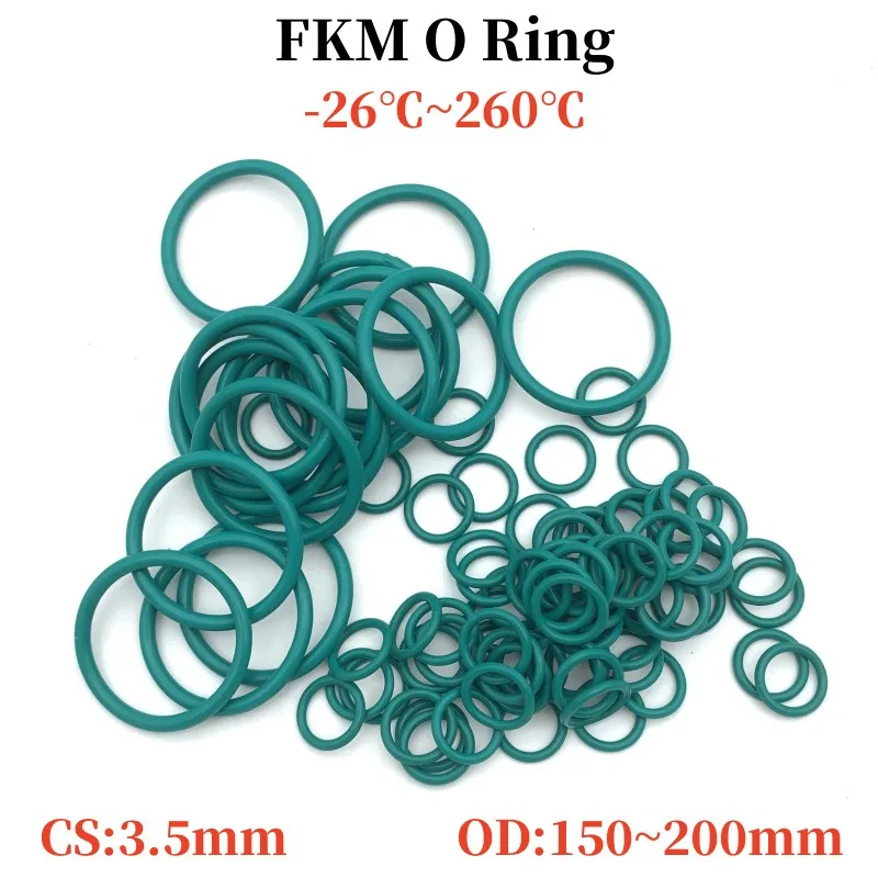 

2pcs Green FKM Fluorine Rubber O Ring CS 3.5mm OD 150~200mm Insulation Washer Oil And High Temperature Resistance Sealing Gasket