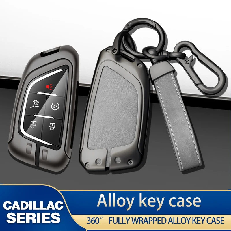 

Zinc Alloy Car Smart Key Fob Case Full Cover Protector Shell Bag Set For Cadillac CT4 CT5 CT4-V C8 Corvette 2018 2019 2020 2021