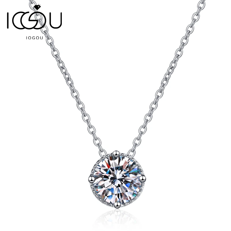 

IOGOU 925 Sterling Silver Round Moissanite Wedding Necklace For Women 1.0ct Classic Infinity Pendant Necklace Engagement Jewelry