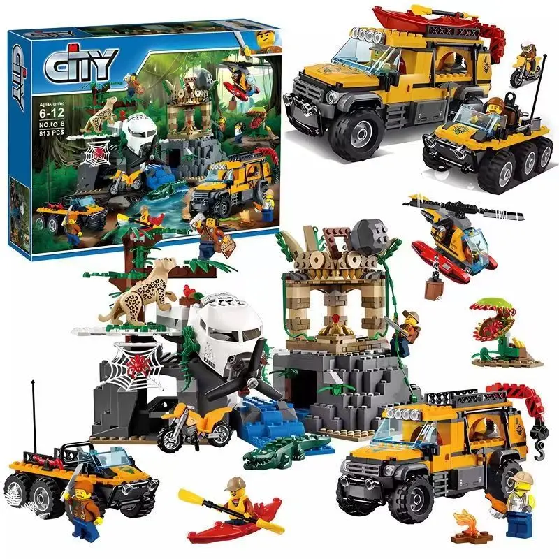

813Pcs 10712 Ungle Jungle Exploration Site Building Block Toys Children Compatible with City Jungle 60161 birthday Gifts