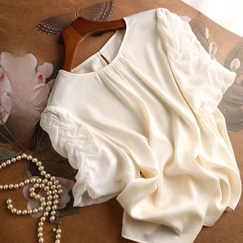 Шифоновые винтажные женские блузки трендовые летние свободные топы Корейская