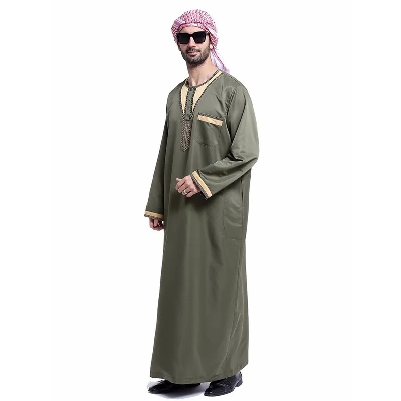 Men's Muslim Robe Daily Casual Commuter Colorblock Crew Neck Muslim Arab Middle East Men's Loose Robe Africa