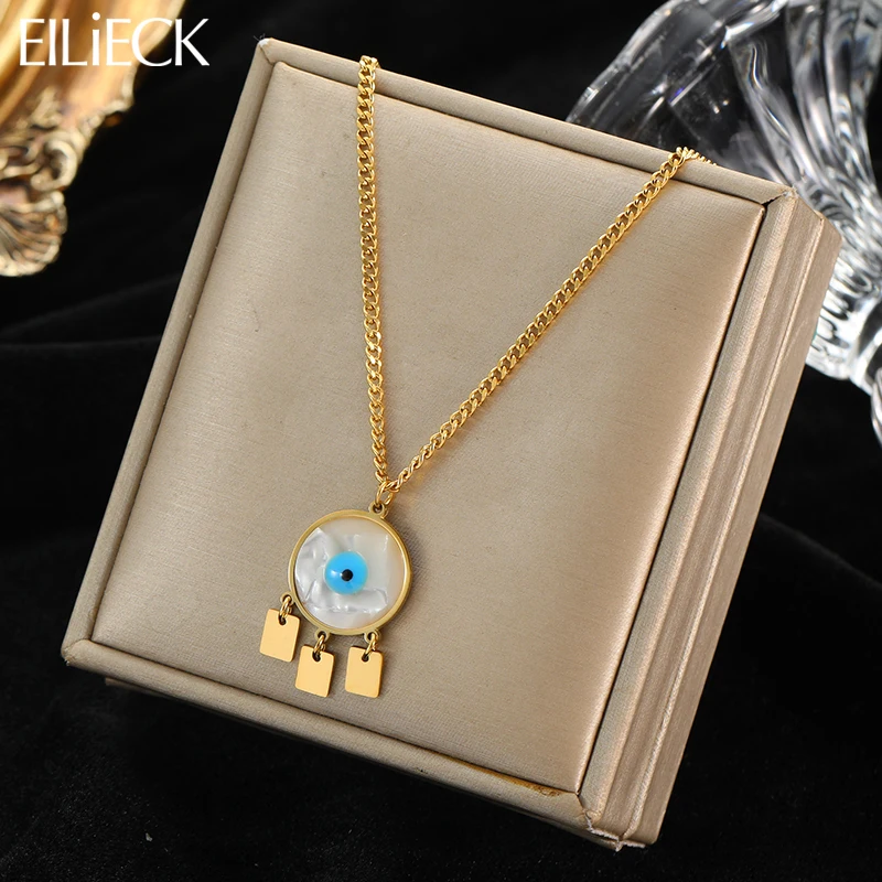 

EILIECK 316L Stainless Steel Big Eyes Pendant Necklace For Women Fashion Jewelry Gifts Tassels Clavicle Chain Choker Necklaces