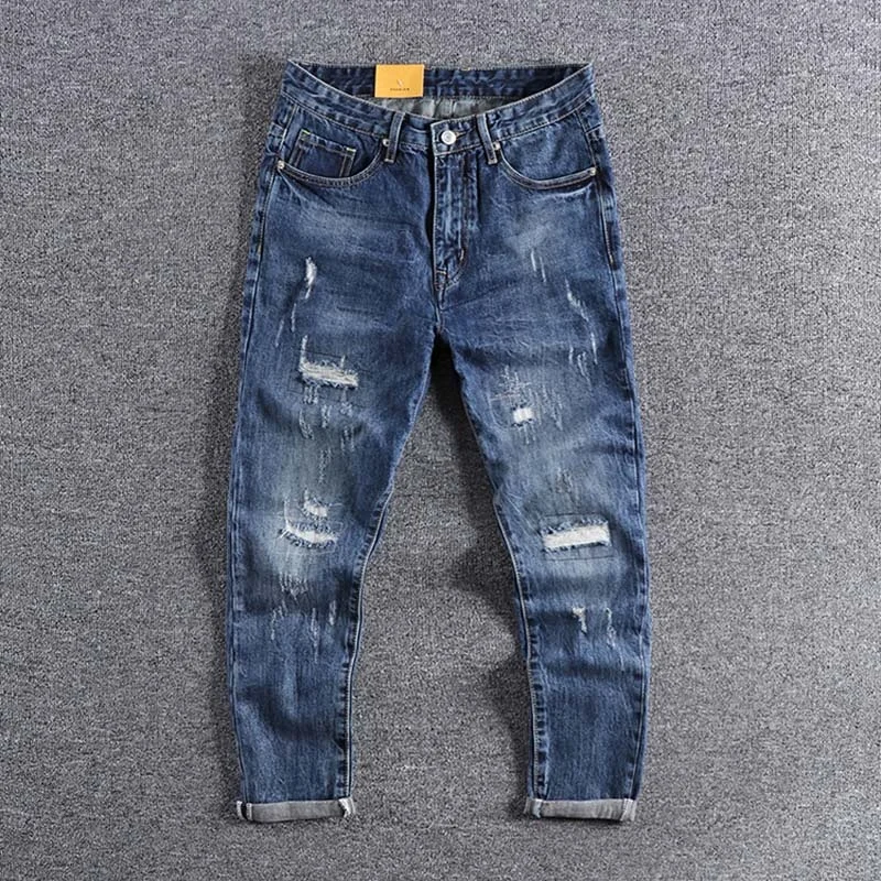 

blue Capris 2023 patch new cat arrival must high quality straight tube men's jeans trendy tapered pants 0320