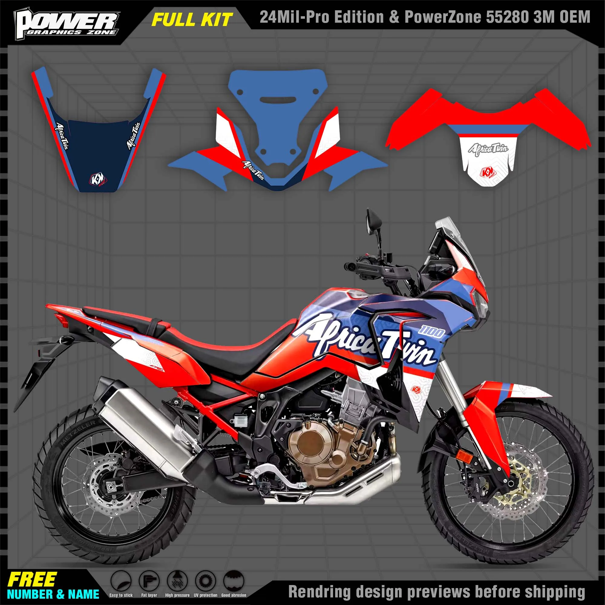 

PowerZone Custom Team Graphics Decals 3M Stickers Kit For HONDA 20-22 AFRICA TWIN CRF 1100L 2020-2022 Sticker 001