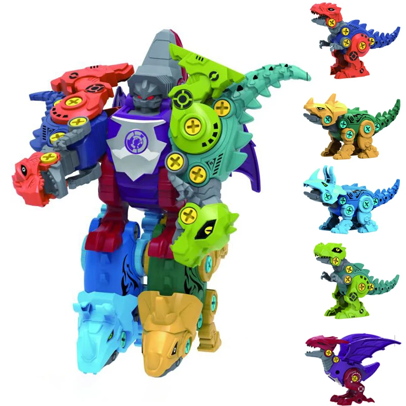 

5 IN 1 Children Assembly Dinosaur Transformation Dino Robot Constructor Screw DIY Set Blocks Disassembly Screwdriver Model Toys