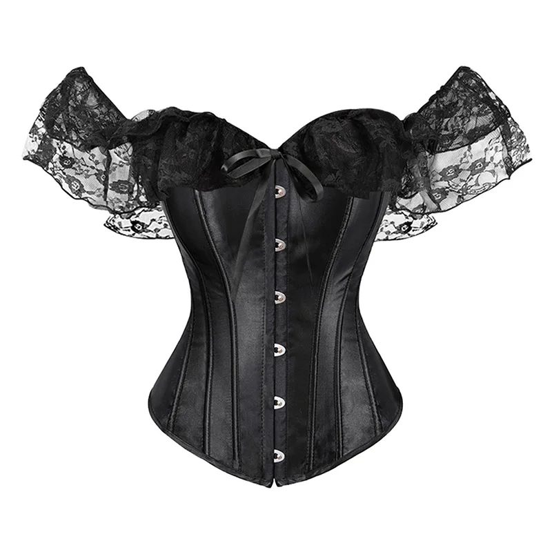 

Bustier Top Satin Corset Retro One Word Collar Corset Chest Support Shaping Dress Lace Short Sleeve Bustiers & Corsets