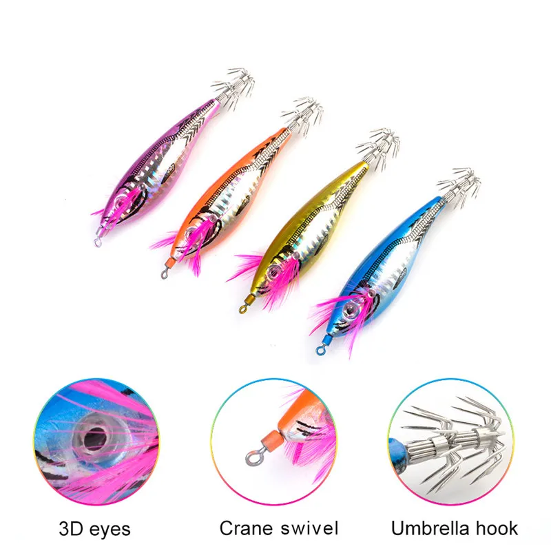 

Fishing Lure 7cm/11.5g Squid Hook With Crane Swivel Wobblers Jigs Octopus Cuttlefish Wood Shrimp Hard Baits 3D Eyes