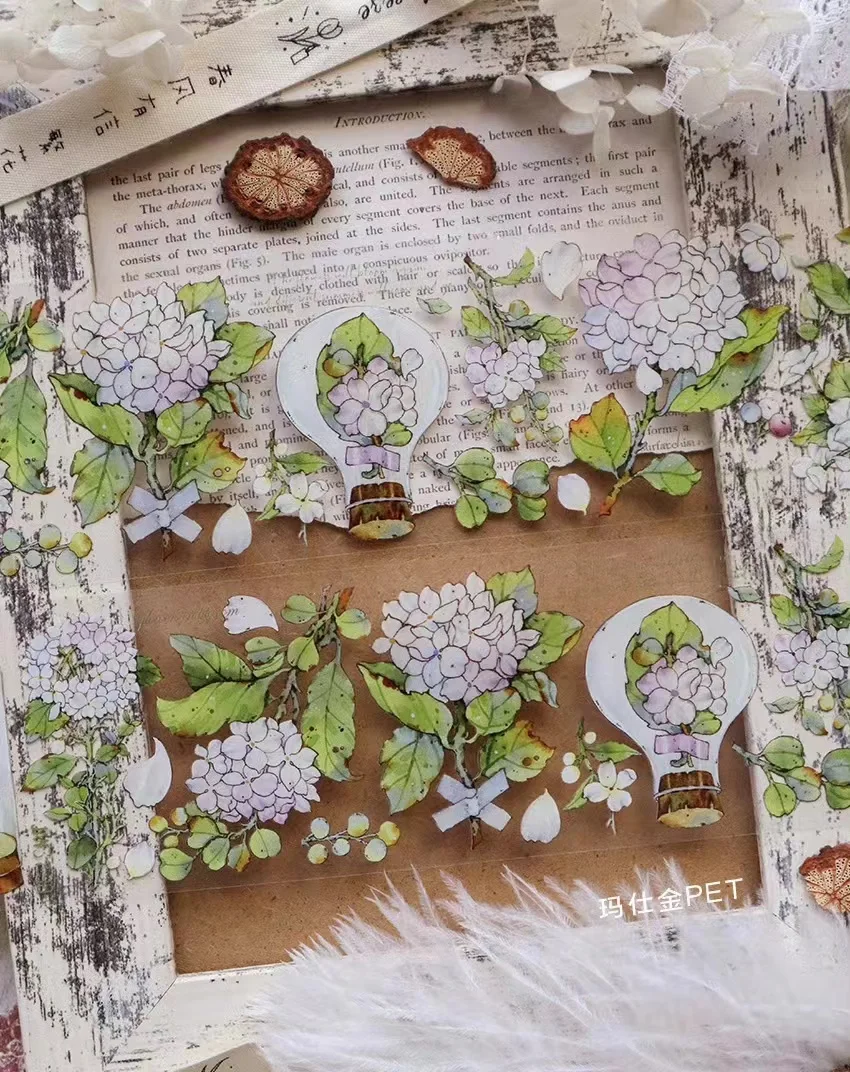 

Винтажная летняя лента для гортензии с цветочным рисунком, декоративная наклейка для самостоятельного изготовления, скрапбукинга